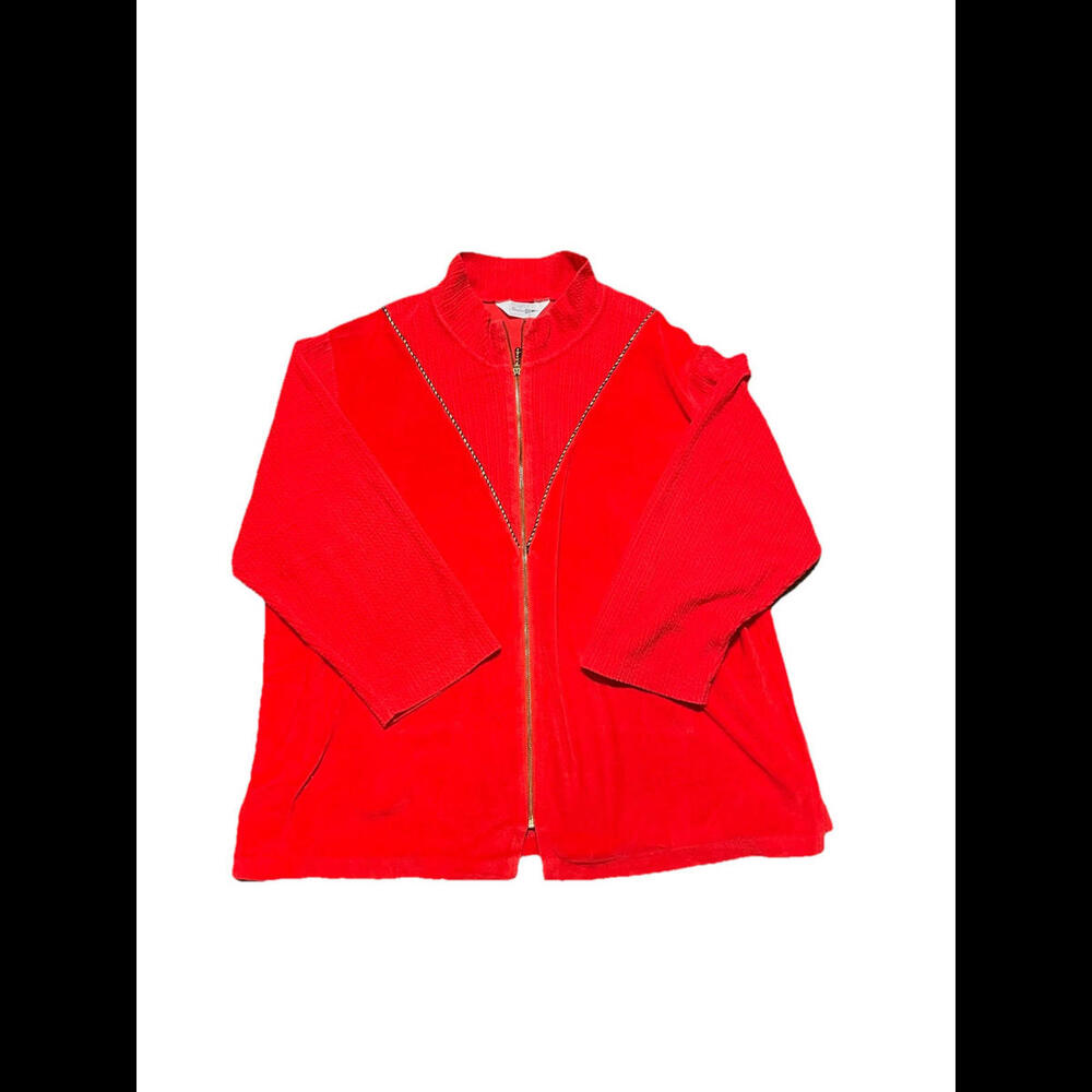 Vintage 2xlWomens Red Velour 2 Pc Pants Top Set Zip Up Elastic Waist  Plus Size